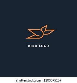 Bird silhouette logo. Vector abstract minimalistic illustration flying fowl. Pigeon icon. Zoo, pet shop, farm, bird feather, wild nature vector flat style logotype modern.
