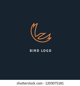 Bird silhouette logo. Vector abstract minimalistic illustration flying fowl. Pigeon icon. Zoo, pet shop, farm, bird feather, wild nature vector flat style logotype modern.