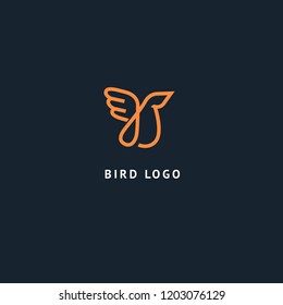 Bird silhouette logo. Vector abstract minimalistic illustration flying fowl. Pigeon icon. Zoo, pet shop, farm, bird feather, wild nature vector flat style logotype modern.