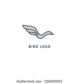 Bird silhouette logo. Vector abstract minimalistic illustration flying fowl. Pigeon icon. Zoo, pet shop, farm, bird feather, wild nature vector flat style logotype modern.