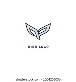 Bird silhouette logo. Vector abstract minimalistic illustration flying fowl. Pigeon icon. Zoo, pet shop, farm, bird feather, wild nature vector flat style logotype modern.