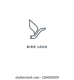 Bird silhouette logo. Vector abstract minimalistic illustration flying fowl. Pigeon icon. Zoo, pet shop, farm, bird feather, wild nature vector flat style logotype modern.