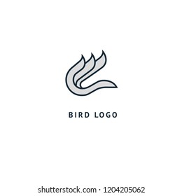 Bird silhouette logo. Vector abstract minimalistic illustration flying fowl. Pigeon icon. Zoo, pet shop, farm, bird feather, wild nature vector flat style logotype modern.