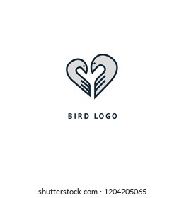 Bird silhouette logo. Vector abstract minimalistic illustration flying fowl. Pigeon icon. Zoo, pet shop, farm, bird feather, wild nature vector flat style logotype modern.