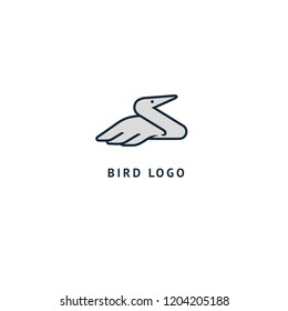 Bird silhouette logo. Vector abstract minimalistic illustration flying fowl. Pigeon icon. Zoo, pet shop, farm, bird feather, wild nature vector flat style logotype modern.