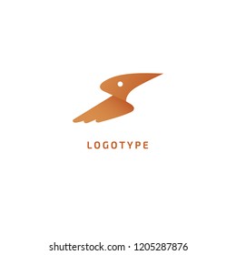 Bird silhouette logo. Vector abstract minimalistic illustration flying fowl. Pigeon icon. Zoo, pet shop, farm, bird feather, wild nature vector flat style logotype modern.