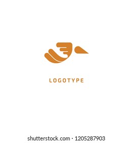 Bird silhouette logo. Vector abstract minimalistic illustration flying fowl. Pigeon icon. Zoo, pet shop, farm, bird feather, wild nature vector flat style logotype modern.