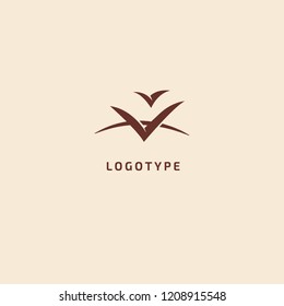 Bird silhouette logo. Vector abstract minimalistic illustration flying fowl. Gull icon. Zoo, pet shop, farm, bird feather, wild nature vector flat style logotype modern.