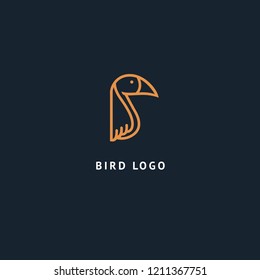 Bird silhouette logo. Vector abstract minimalistic illustration flying fowl. Pigeon icon. Zoo, pet shop, farm, bird feather, wild nature vector flat style logotype modern.