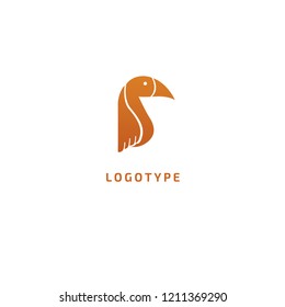Bird silhouette logo. Vector abstract minimalistic illustration flying fowl. Pigeon icon. Zoo, pet shop, farm, bird feather, wild nature vector flat style logotype modern.