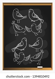 Bird Silhouette on blackboard background. Hand drawn vector illustration