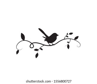 Bird silhouette on branch, vector. Wall decals, wall artwork. Minimalism poster design  isolated on white background