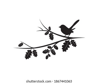 Bird Silhouette on Branch Vector. Wall Decals, wall artwork, Art Decoration. Birds Silhouette on tree isolated on white background