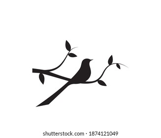 Bird silhouette on branch, vector. Bird silhouette,  illustration. Wall Decals, Wall Art Decoration. Wall artwork