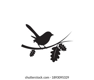 Bird silhouette on branch, vector. Bird silhouette on branch isolated on white background, illustration. Wall Decals, Wall Art Decoration. Wall artwork. Minimalist poster design