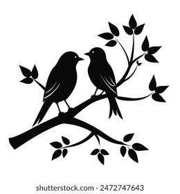 Bird Silhouette on Branch Vector
