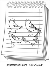Bird Silhouette on notebook background. Hand drawn vector illustration