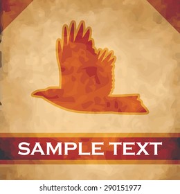 Bird silhouette on parchment with dark brown and gold ribbon