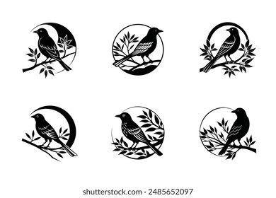 bird silhouette on sunset branch vector illustrated 