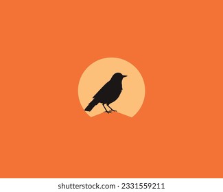 Bird silhouette on sunset, vector. Minimalist wall artwork, poster design.