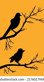 Bird silhouette on tree branches in nature