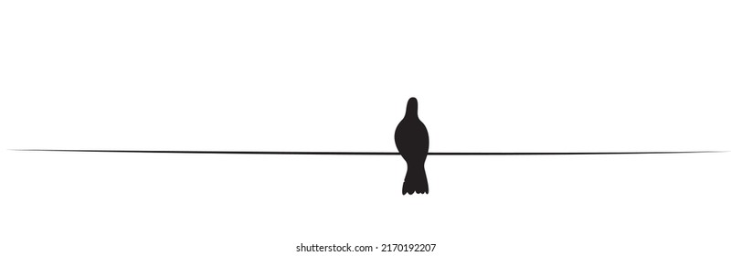 Bird silhouette on wire, vector. Bird silhouette on branch isolated on white background, illustration. Wall Decals, Wall Art Decoration. Wall artwork. Minimalist poster design