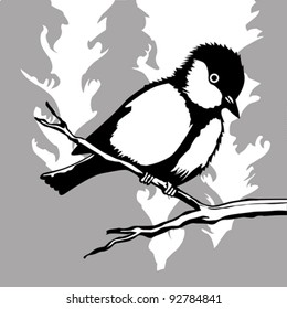 bird silhouette on wood background, vector illustration