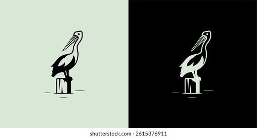 bird silhouette pelican nest logo vector icon illustration