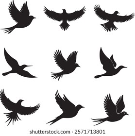 bird silhouette set vector arts on a white background