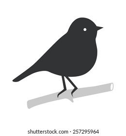 Bird Silhouette Sitting On The Branch. Vector Symbol