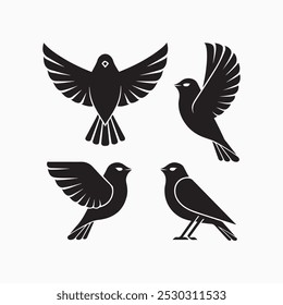 bird silhouette vector art set, logo, icon design black and white