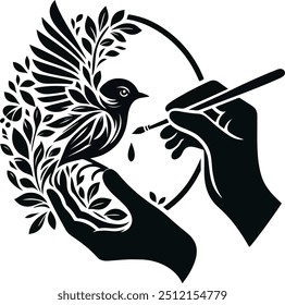 Bird silhouette vector art with white background