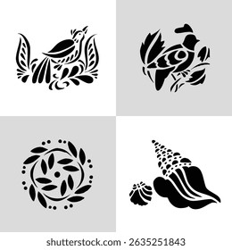 Bird Silhouette Vector Icon Set – Black and White Flying, Perched, and Standing Birds – Animal Clip Art Collection for Nature, Wildlife, Graphic Design, Decoration, and Illustrations