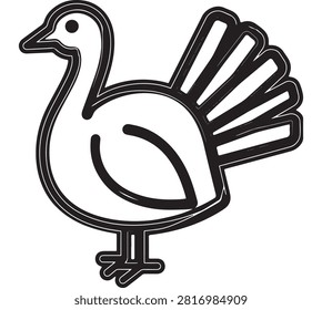 Bird Silhouette Vector Illustration with Black Line Art and Hand Drawn Graphic Style, Featuring Striped Wing and Curvy Beak