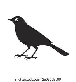 Bird Silhouette Vector, Standing Profile with Eye Detail
