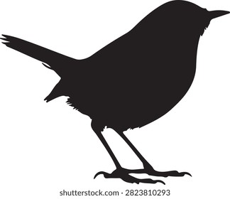 Bird Silhouette - Wren Robin Sparrow Perched Side View Black Icon