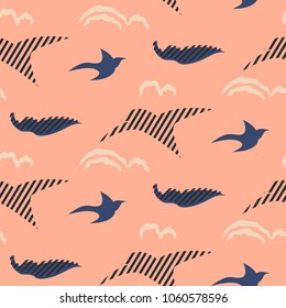 Bird silhouettes abstract seamless vector pattern.