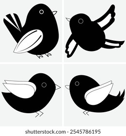 Bird silhouettes cartoon set vector