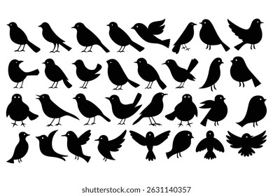 Bird Silhouettes Collection – Flying and Perched Birds Vector Set for Nature and Wildlife Designs