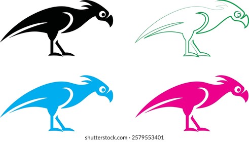 Bird silhouettes, colorful wings, graphic design, minimalist art, flat colors, vector illustration, black pink blue turquoise, flying birds, spread wings, simplified shapes, clean lines, stylized avia