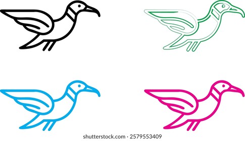 Bird silhouettes, colorful wings, graphic design, minimalist art, flat colors, vector illustration, black pink blue turquoise, flying birds, spread wings, simplified shapes, clean lines, stylized avia