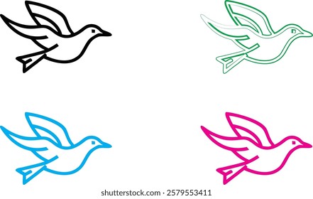 Bird silhouettes, colorful wings, graphic design, minimalist art, flat colors, vector illustration, black pink blue turquoise, flying birds, spread wings, simplified shapes, clean lines, stylized avia