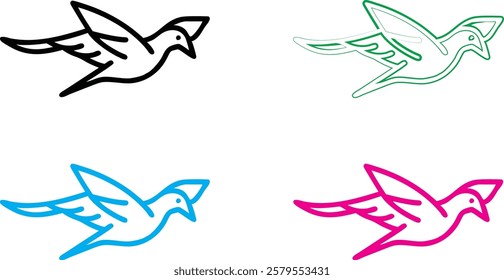 Bird silhouettes, colorful wings, graphic design, minimalist art, flat colors, vector illustration, black pink blue turquoise, flying birds, spread wings, simplified shapes, clean lines, stylized avia