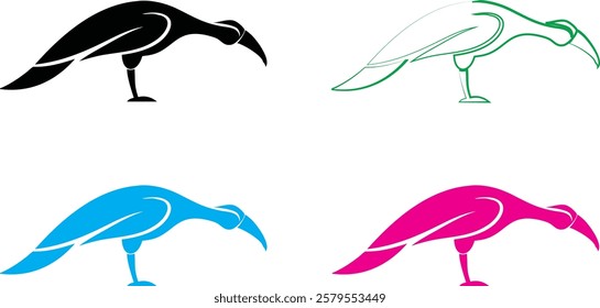 Bird silhouettes, colorful wings, graphic design, minimalist art, flat colors, vector illustration, black pink blue turquoise, flying birds, spread wings, simplified shapes, clean lines, stylized avia