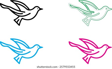 Bird silhouettes, colorful wings, graphic design, minimalist art, flat colors, vector illustration, black pink blue turquoise, flying birds, spread wings, simplified shapes, clean lines, stylized avia