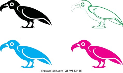 Bird silhouettes, colorful wings, graphic design, minimalist art, flat colors, vector illustration, black pink blue turquoise, flying birds, spread wings, simplified shapes, clean lines, stylized avia