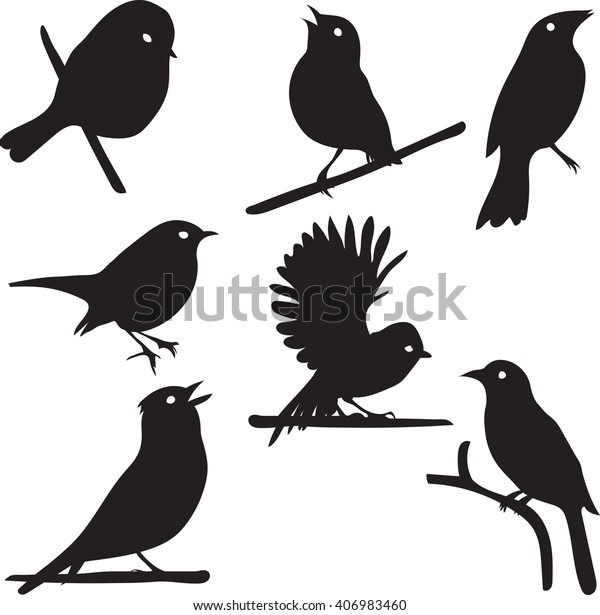 Bird Silhouettes, bird on branch, vector\
collection, isolated