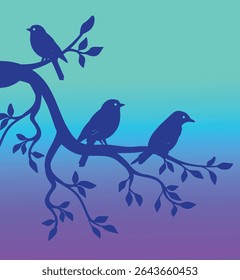 Bird Silhouettes on Tree Branch Vector