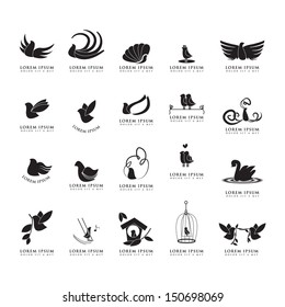 Bird Silhouettes Set - Isolated On White Background - Vector Illustration, Graphic Design Editable For Your Design. Birds Logo