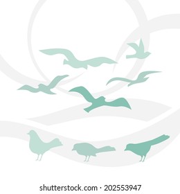 Bird silhouettes set on abstract light background
